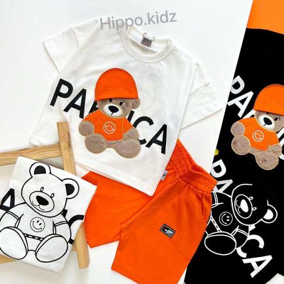 orange teddy t-shirt and shorts set